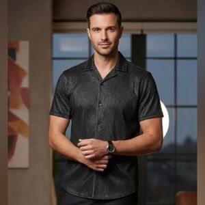 Forever 21 Men's Black Pinstripe Button Down Shirt